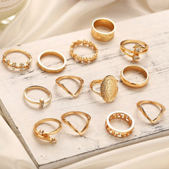 Opulence Gold Medallion Ring Set - 13 Pieces